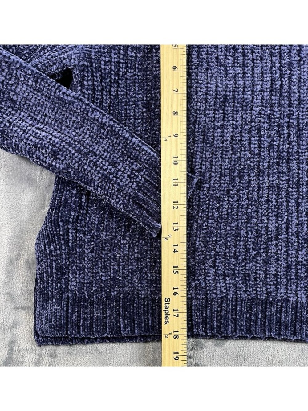 Aerie Sweater Womens Size XS Super Soft Chunky Chenille Blue Notched Pullover - Picture 7 of 7